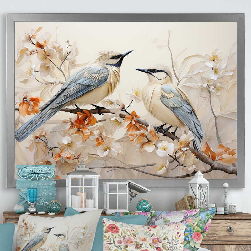 Minimalisme, branche florale d'oiseaux de paradis, H 16 po x l 32 po x P 1 po, Argent
