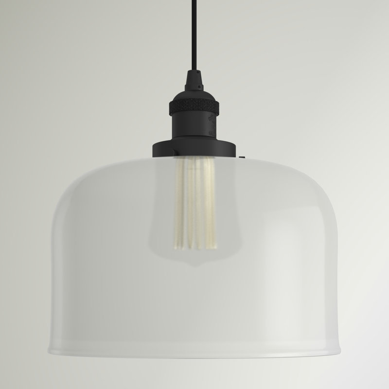 Luminaire suspendu en forme de dôme à 1 lumière Clarkshire, Noir mat, Transparent