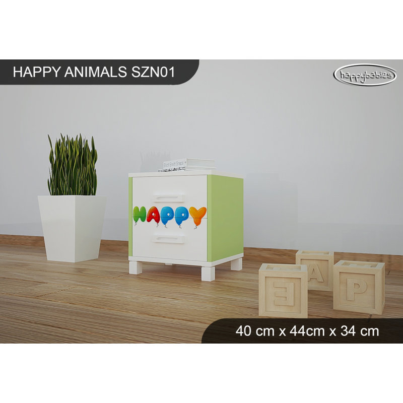 2 Drawer Nightstand, White/Green