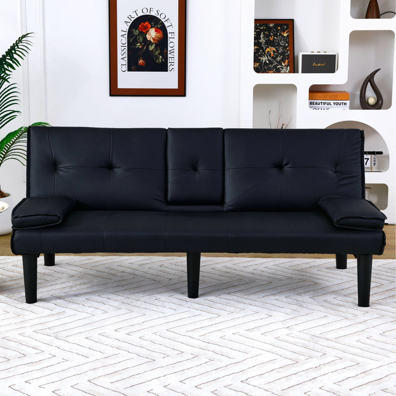 Canapé-lit convertible en cuir PVC, Noir