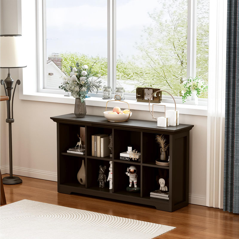 Cube Shelf Bookcase with Base - Wooden 2 Tiers Floor Standing Low Storage Cabinet for Home and Office, Black