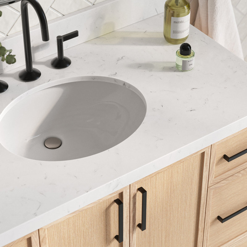 Ensemble de meuble-lavabo simple avec plateau en quartz ARIEL Kellie, Chêne, 42"
