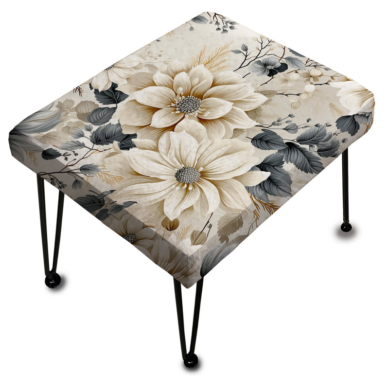 Ethereal White Chrysanthemum Boho Pattern II - Floral Rectangle Ottoman