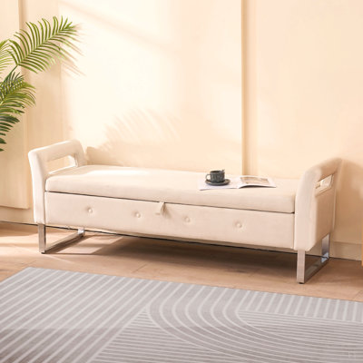 Banc de rangement multi-pièces à usage résidentiel en velours beige de 67,91 pouces de largeur à 2 places avec rangement caché