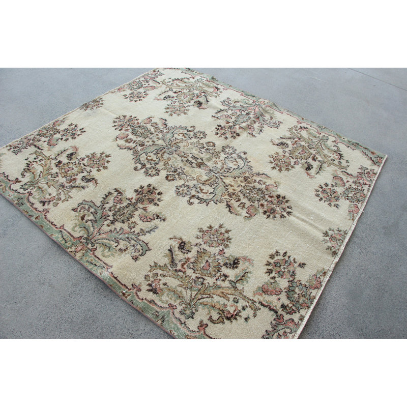 Tapis turc beige à motif floral Oushak idéal pour les espaces de salle à manger et une idée cadeau parfaite pour lui