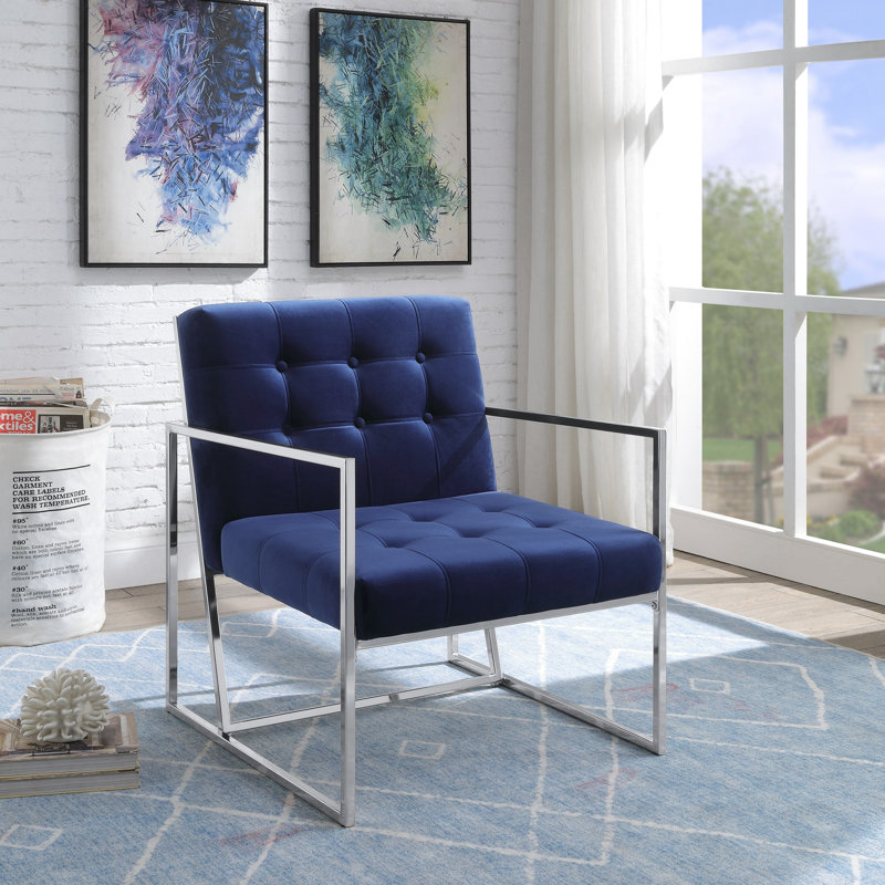 Fauteuil en velours capitonné Alinea, Velours bleu marine