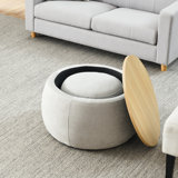 Repose-pieds rond avec rangement, fonction 2 en 1, comme table de bout et repose-pieds, avec petit siège (25 po x 25 po x 14,7 po)