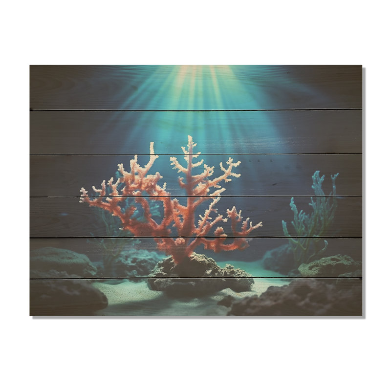 Art sous-marin en bois de pin naturel sous-marin - Corail sous l'eau, H 10 po x l 20 po