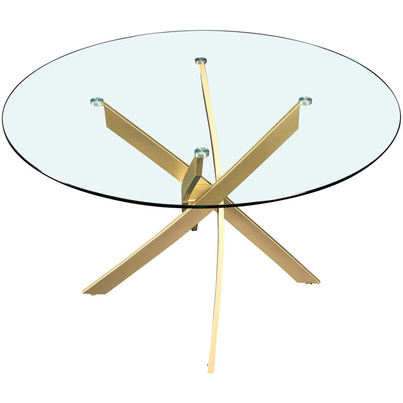 Izaih Round Glass Top Metal Base Dining Table, Gold
