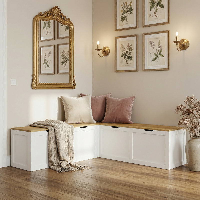 Banc de coin de coin-repas en L avec banc de rangement pour le vestibule, Blanc