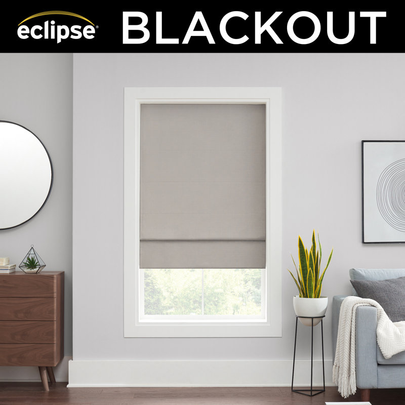 Linen Cordless Blackout Roman Shade with Woven Ogee Design