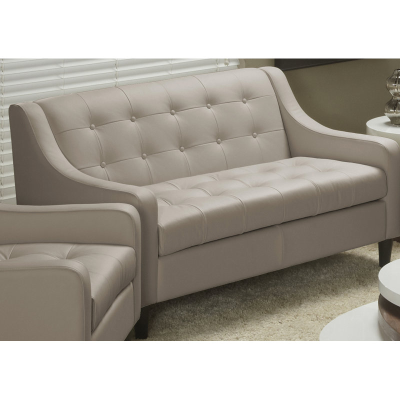 Dann 55" Genuine Leather Recessed Arm Loveseat, Mushroom Genuine Leather, 30" H x 55" W x 33" D