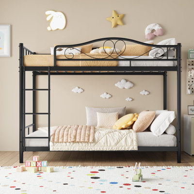 Twin Over Twin Metal Bunk Bed with Ladder & Full Guardrail, Heavy-Duty Frame 400 lbs Capacity, Space-Saving Design