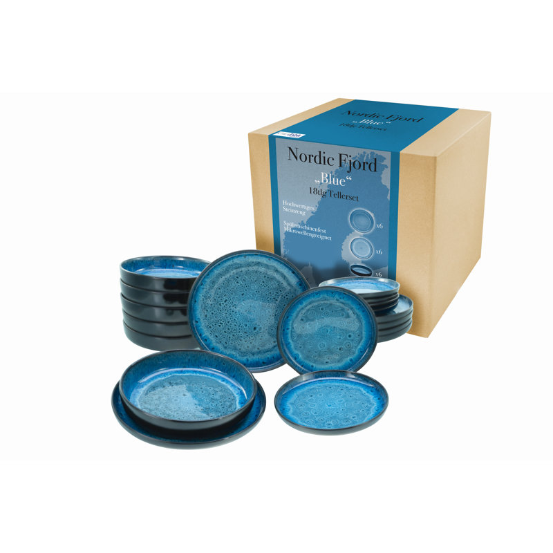 Creatable Nordic Fjord Blue 18 Piece Dinnerware Set, Service for 6