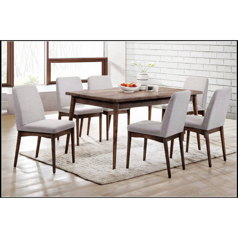Ensemble de salle à manger moderne 7 pièces avec finition noyer cendré, coussin en mousse confortable et chaises d'appoint rembourrées en tissu