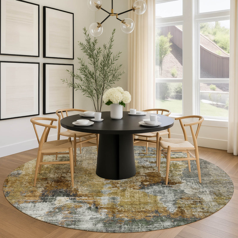 Machine Washable Indoor/Outdoor Chantille ACN2300 Abstract Rug, Round 8'