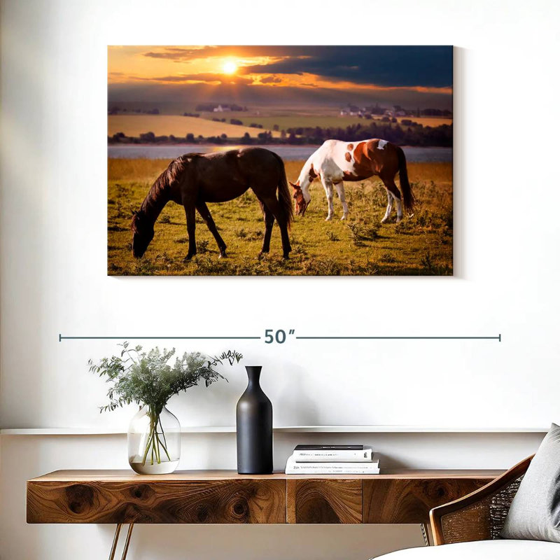 Brampt Horses On Pasture, 26" H x 39" W