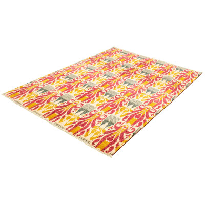 Tapis en laine jaune/rouge 8 pi x 10 pi 9 po "one-of-kind" noué la 2010 Gaelan