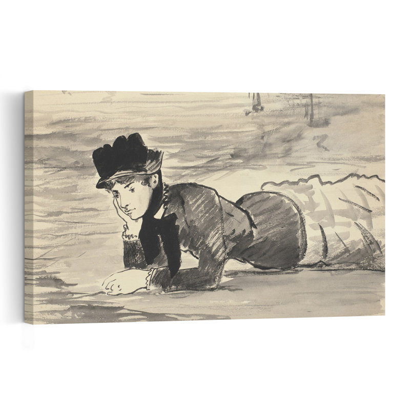 Femme couchée sur la plage. Annabel Lee, vers 1881. Estampe d'art mural contemporaine sur le thème de la plage.