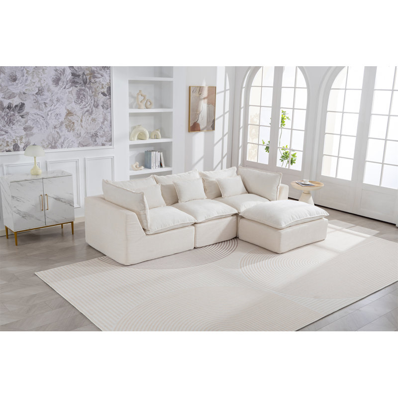 Canapé modulaire surdimensionné de 103,15 po de large avec canapé modulaire True Relax Comfy, Velours blanc antique