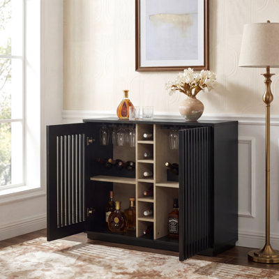 Armoire à liqueur évidée cannelée de style Mid-Century, armoire buffet avec porte-verres à vin et support à vin, armoire de rangement pour le salon, le vestibule, le couloir, la salle à manger, la cuisine