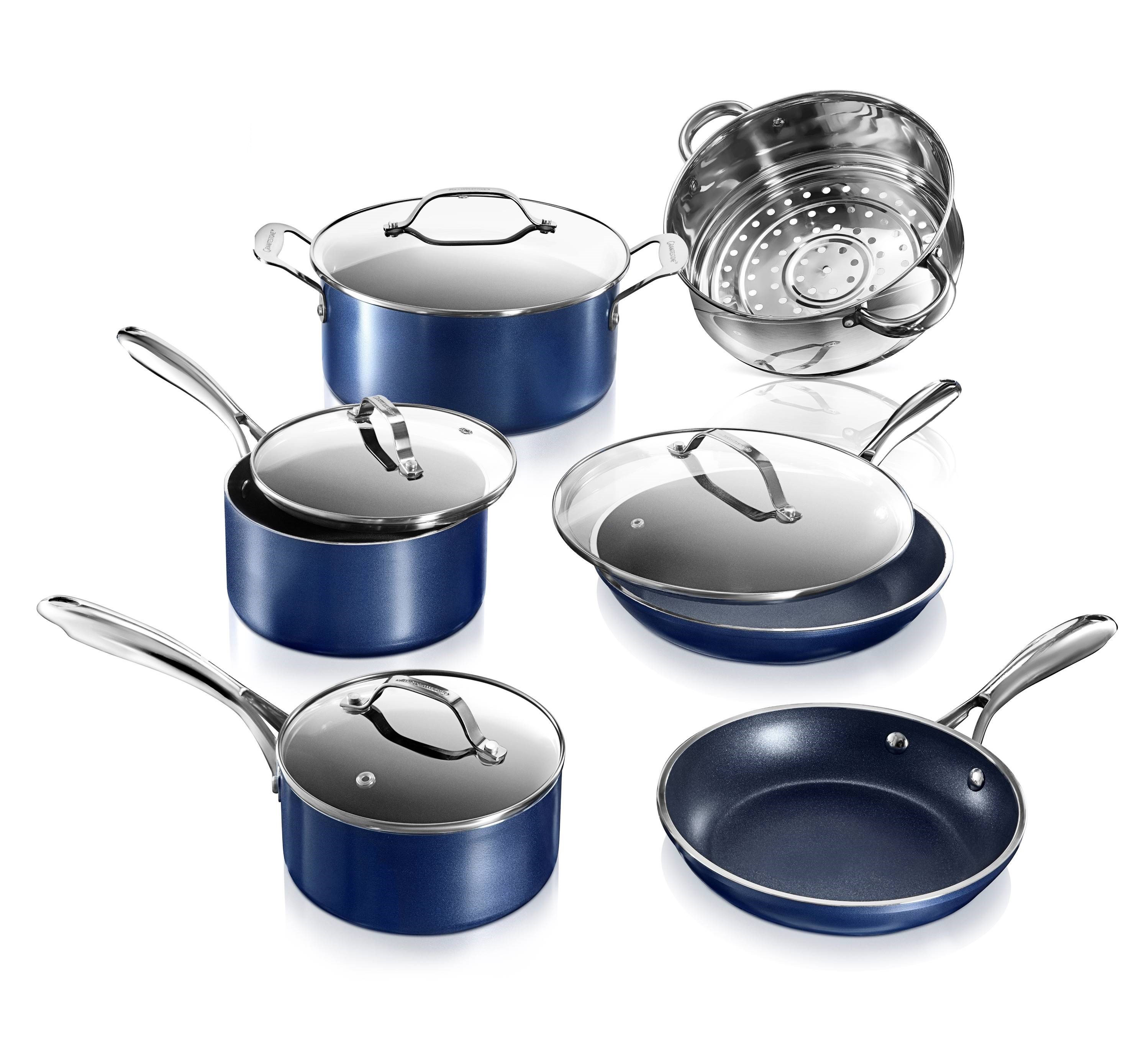 Granitestone Blue 10 Piece Nonstick Cookware Set, Stay Cool Handles ...