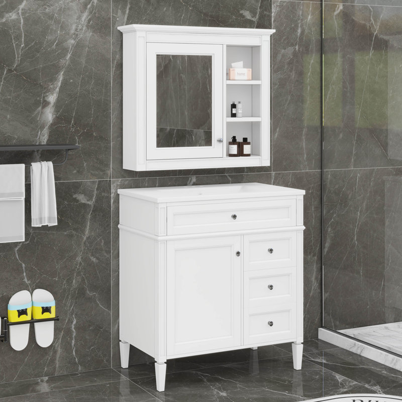 Ensemble de meuble-lavabo simple 30 po avec évier supérieur et 2 tiroirs, Blanc