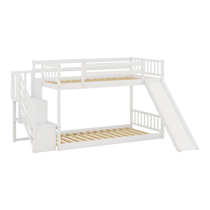 Lit superposé avec glissière convertible et escalier, Blanc