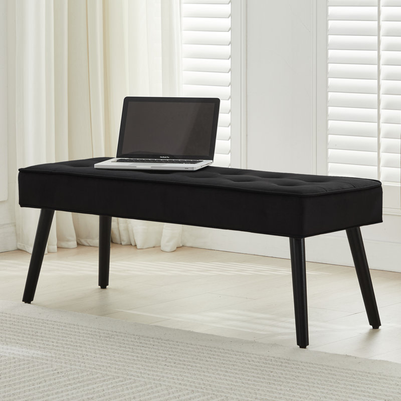 44'' Wide Modern Upholstered Tufted Entryway Bench, Black Velvet, 17.7" H x 44" W x 16.1" D