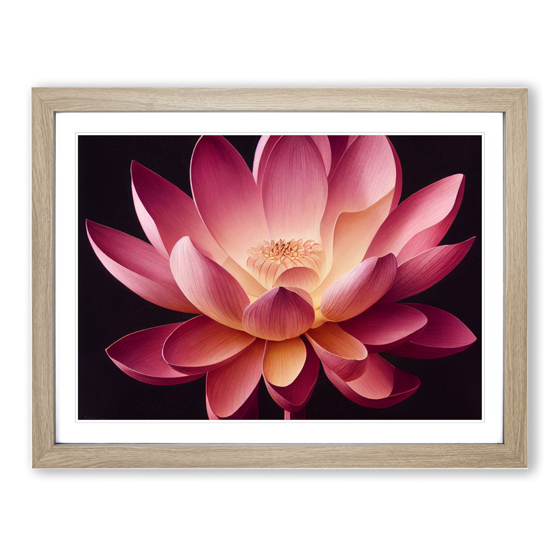 Great Lotus Flower 1 Piece Single Picture Frame Wall Art, 25cm H x 34cm W x 2cm D, Oak Framed