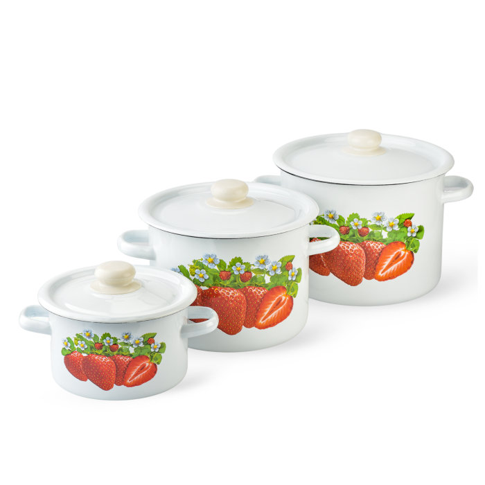 Strawberry Enamelware Steel Pot with Lid
