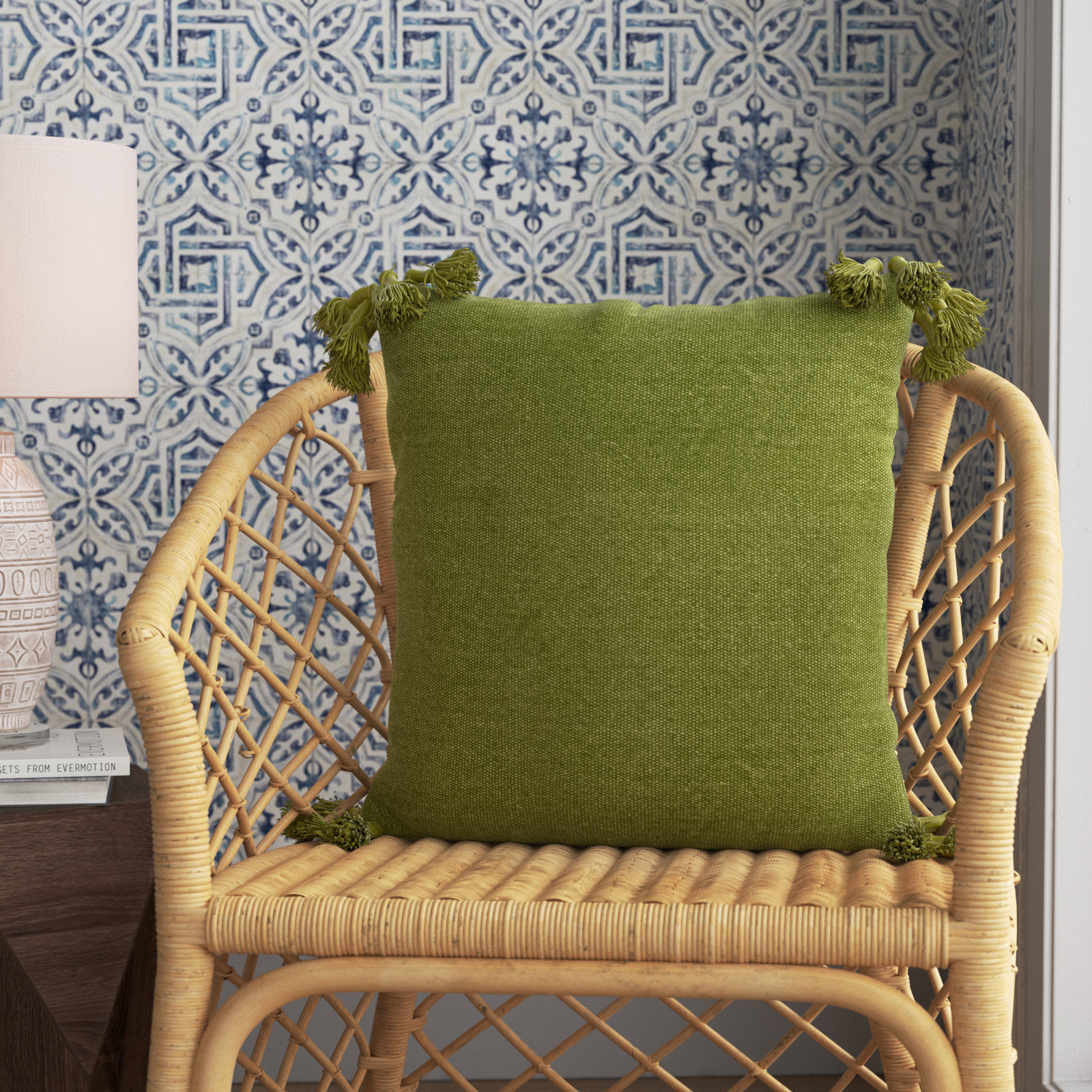 Almerton Tassels Cotton Throw Pillow, Green, Pillow Cover Only - No Insert