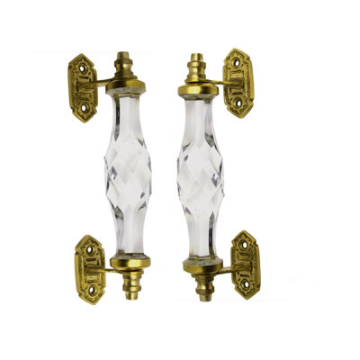 Cut Glass Handle Pair Transparent With Silver Chrome Finish