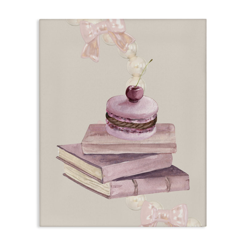 Cerisier macaron sur toile pile de livres, design par Jesse Keith, H 40 po x l 30 po