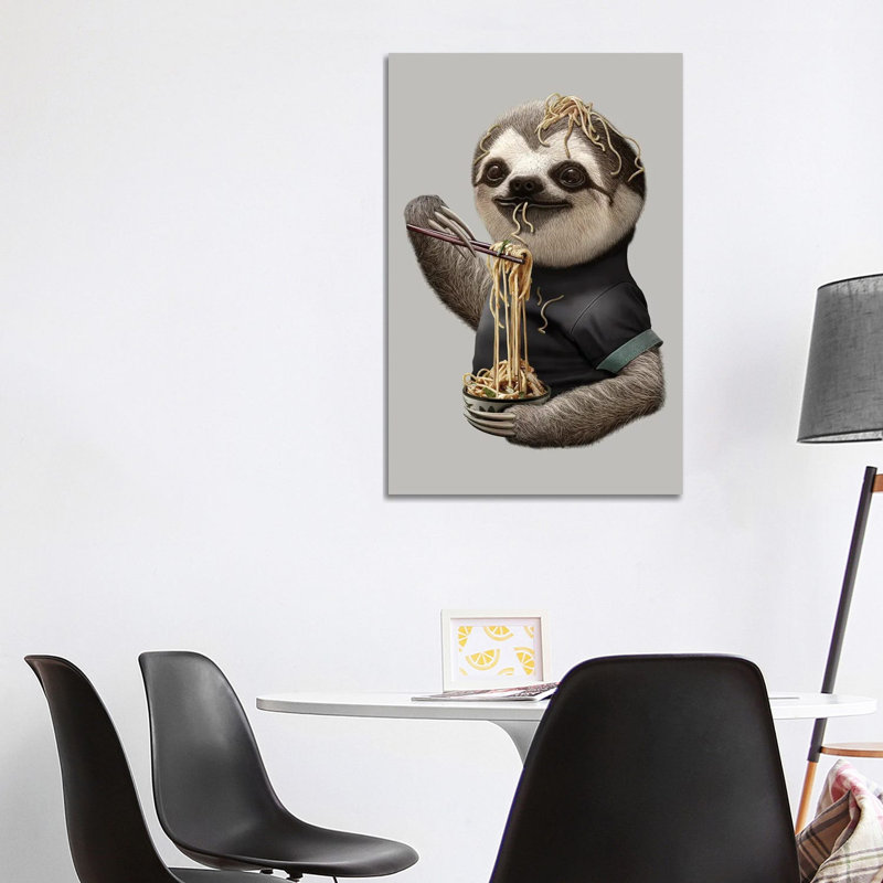 Sloth Eat Noodle by Adam Lawless - Print on Canvas, Wrapped Canvas, 101.6 cm H x 66.04 cm W x 3.175 cm D