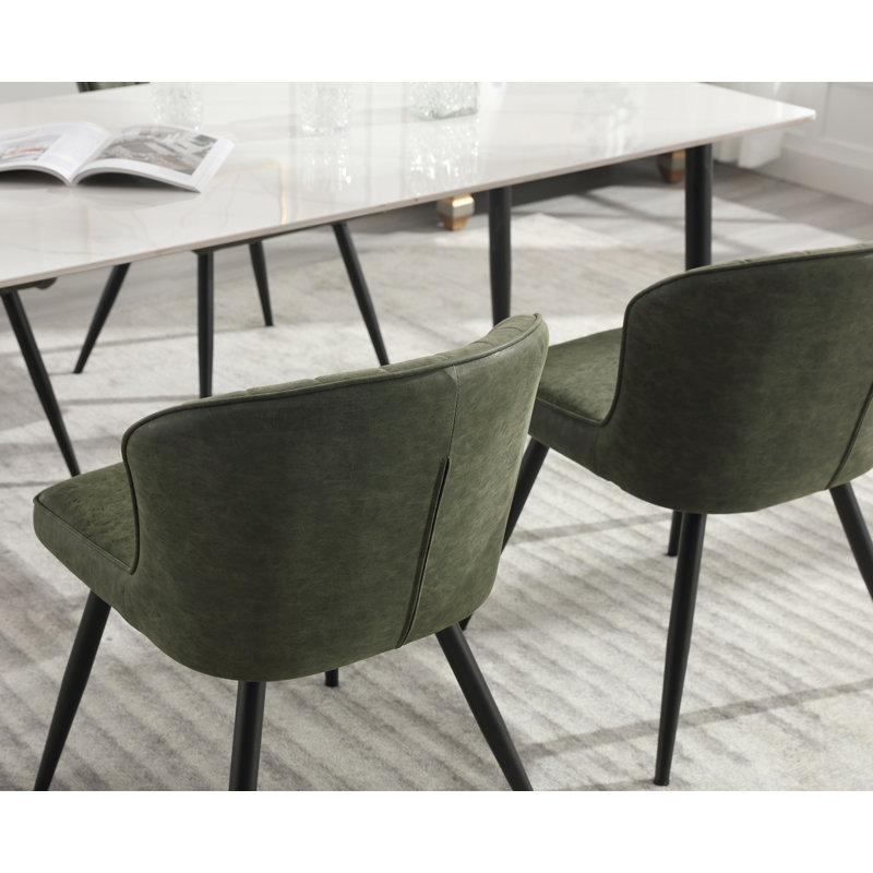 Green Faux Leather Upholstered Dining Chairs with Metal Legs, Set of 2