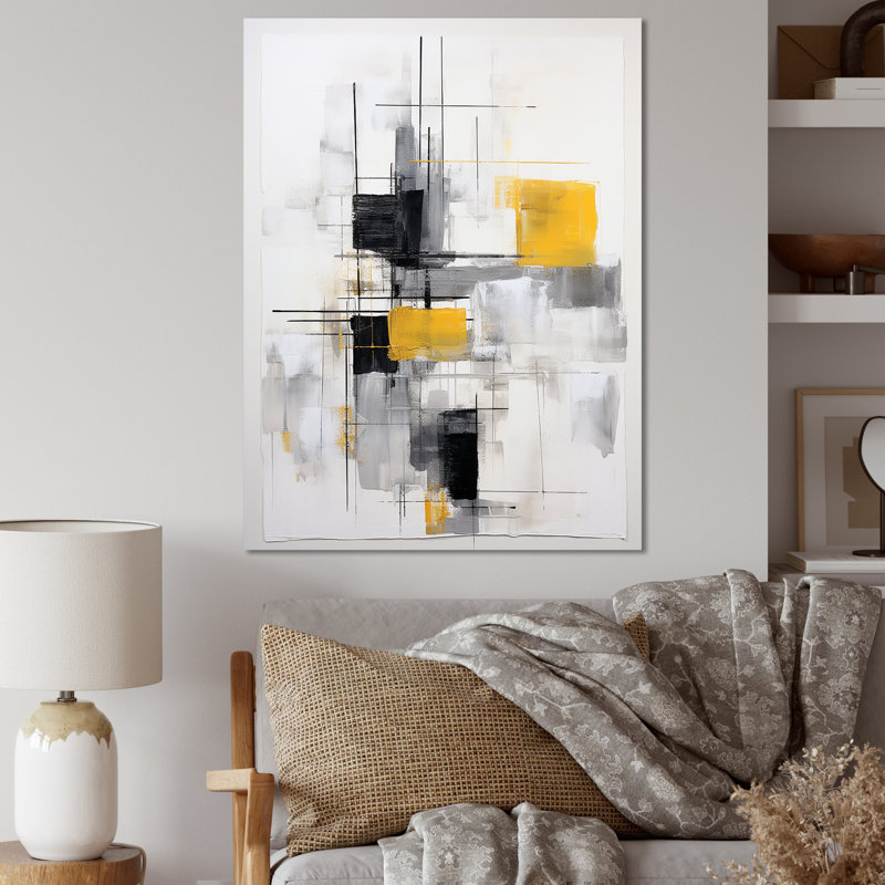 «Freedia» gris jaune, minimalisme pureté de la forme II sur toile, H 44 po x l 34 po x P 1,5 po, Toile tendue