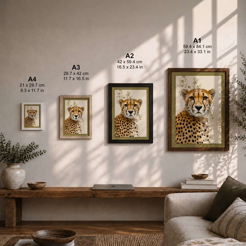 Dignified Cheetah Boho - Framed Print, A4 - 29.7 x 21.0 cm, Oak
