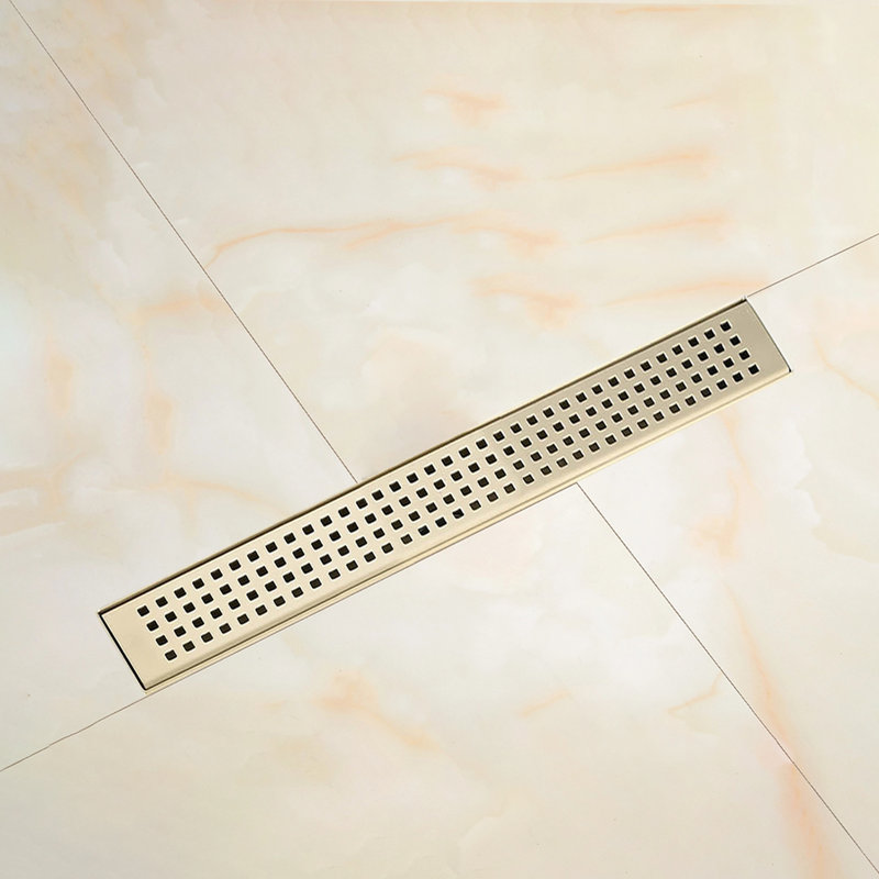 Linear Grid Shower Drain With Leveling Feet, Brushed Gold
