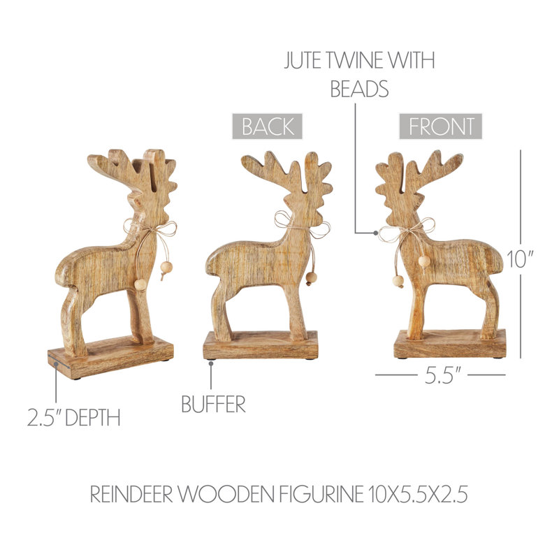 Figurine festive en bois de renne, H 10 po x l 5,5 po x P 2,5 po