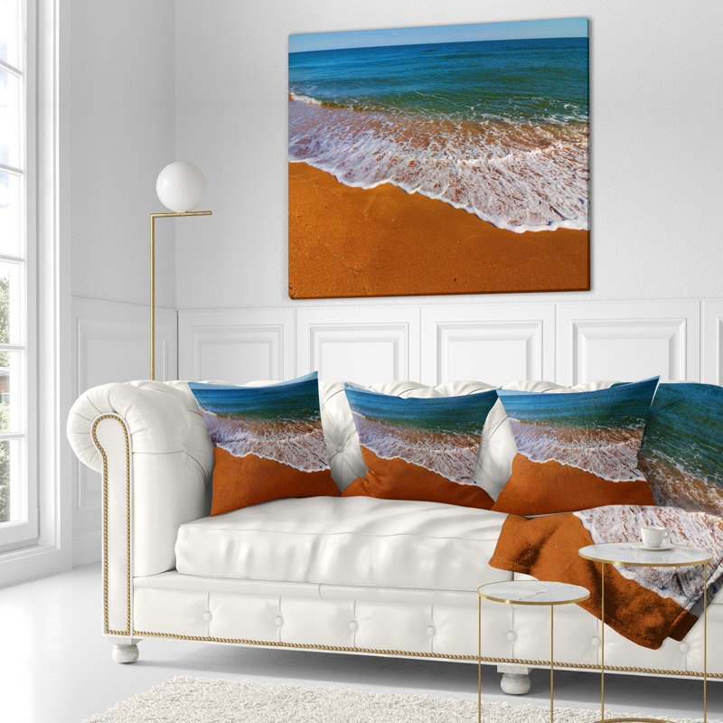 Coussin de plage blanc avec ondulations d’été, Carrée 18 po x 18 po