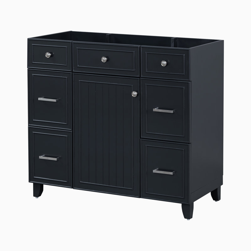 Base de meuble-lavabo simple 35,4 po seulement, Noir, noir, noir, noir