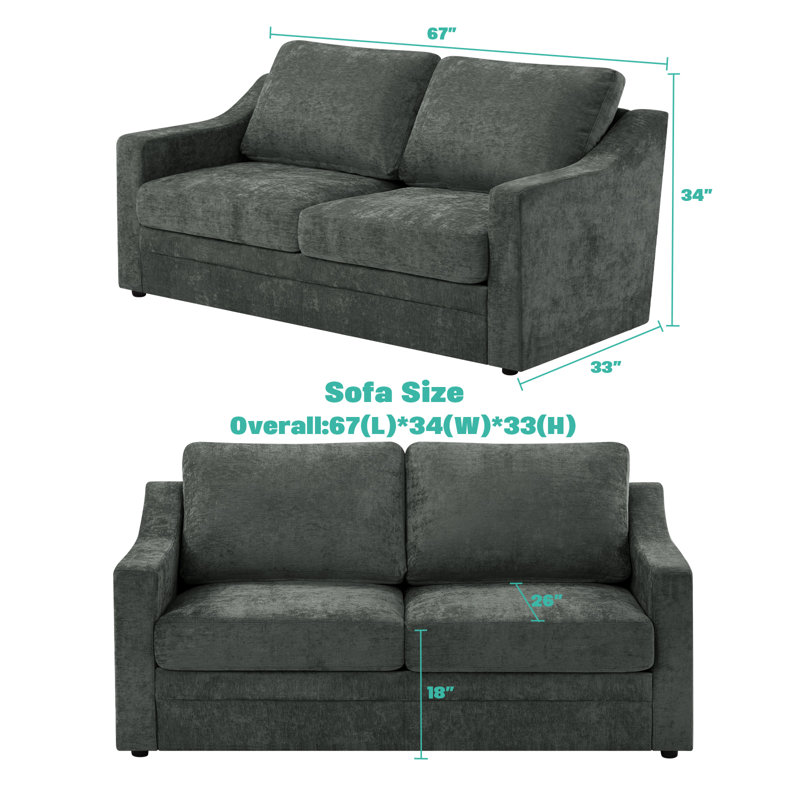 67" Upholstered Loveseat Modern Sofa With Thickened Cushions, Comfy Chenille 2-Seater Couch With Wider Armrests For Bedroom, Apartment, Office