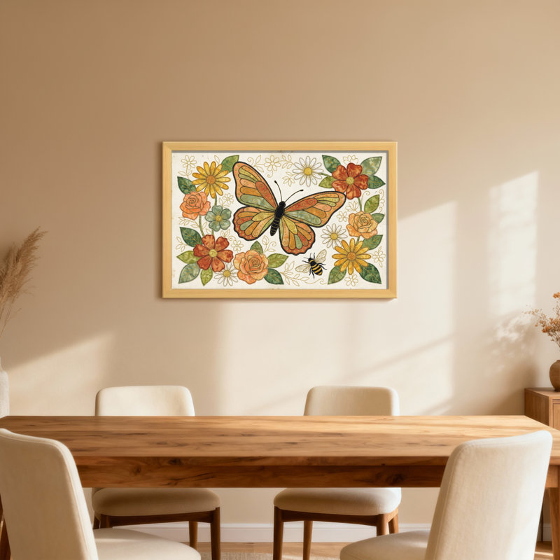 Animaux, papillon, fleurs, abeille, impression de motif de jardin, H 12 po x l 18 po, Toile tendue, Ne s’applique pas