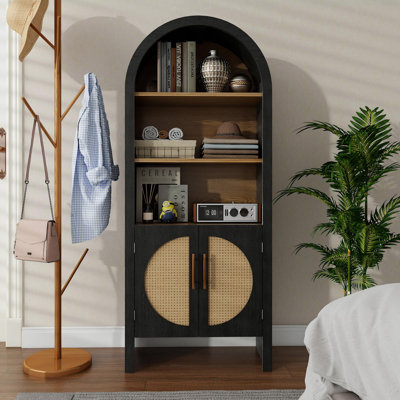 60" Arched Cabinet with Rattan Doors