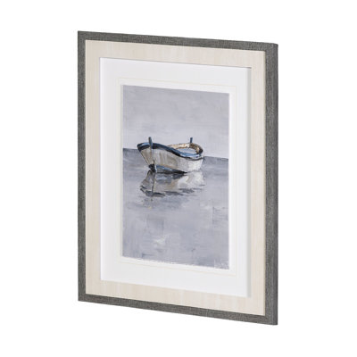 Boat on the Horizon II by Ethan Harper Hand Embelished Textured Framed Art Print Matted under Glass