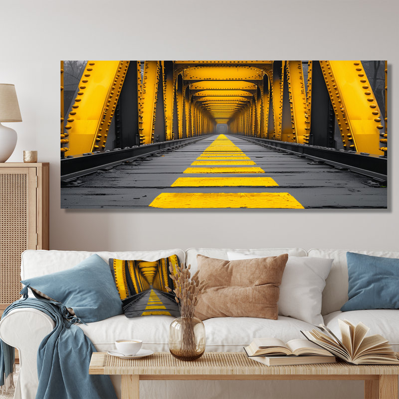 Art mural jaune et noir avec pont symphonique II - Ponts, Toile tendue, H 28 po x l 60 po x P 1,5 po