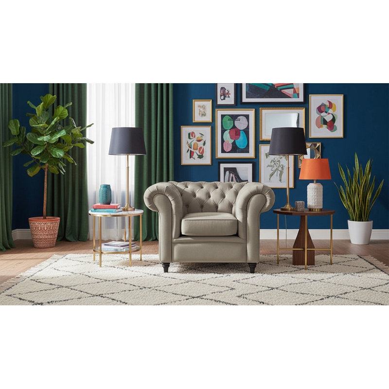 Upholstered Chesterfield Chair, Beige