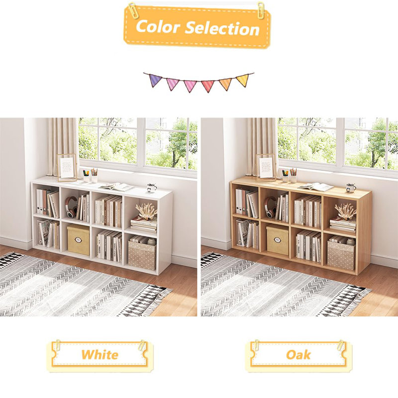 White Manufactured Wood 8-Compartment Storage Bookcase