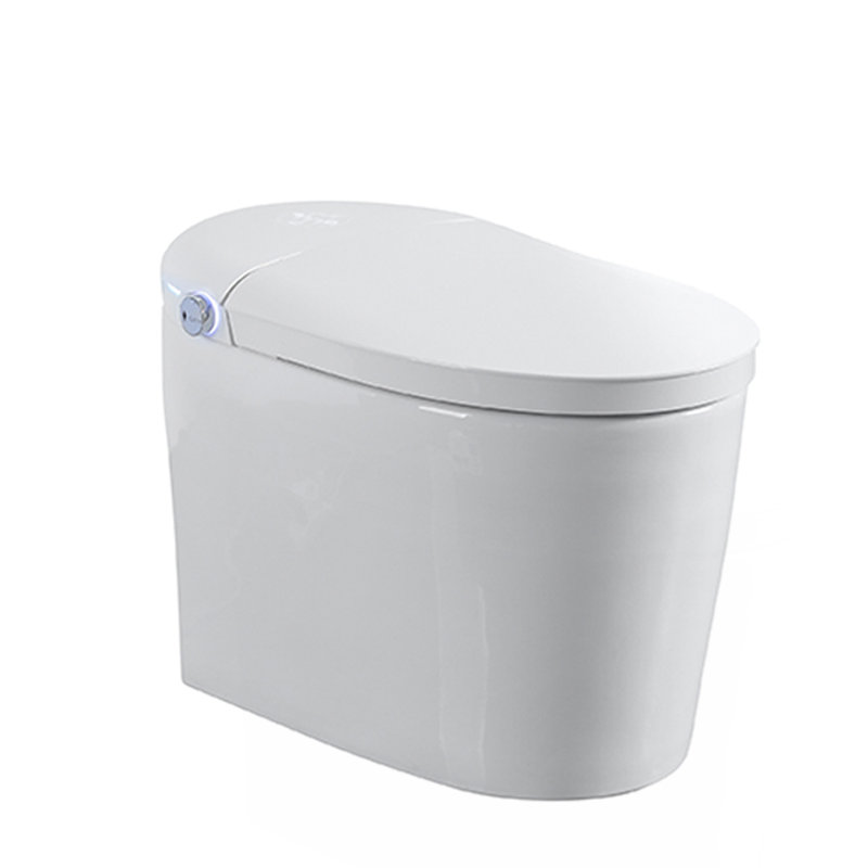 Toilette intelligente sans réservoir avec bidet intégré, une pièce, chasse d'eau automatique, ouverture / fermeture automatique, siège chauffant, lavage à bulles, eau chaude et sèche, température réglable, télécommande